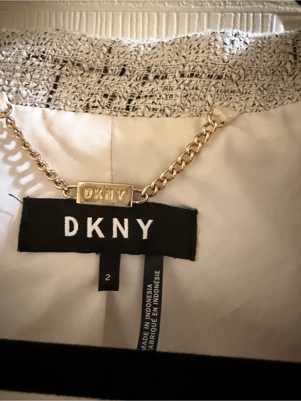 DKNY White, Grey, and Black Textured Open-Front Blazer - Picture 2 of 7